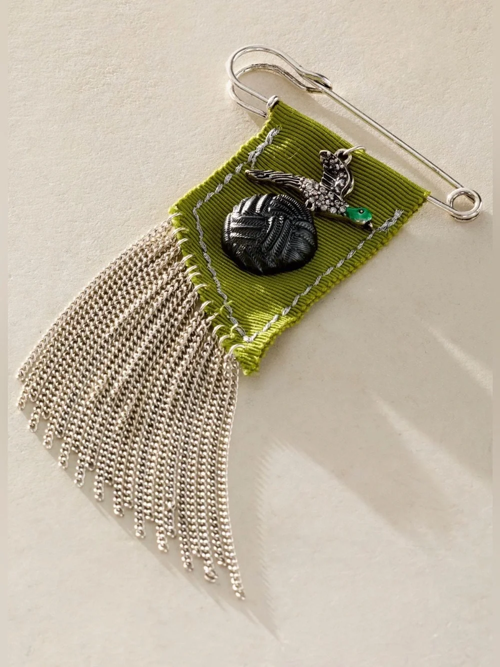 NWT Free People Dutchess Fringe Brooch in Multi Green Silver New $38🚨 Flawed